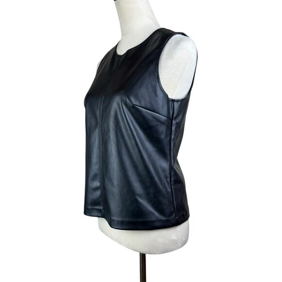 J. Crew XS Black Faux Leather Full Zip Lined Sleeveless Round Neckline Tank Top - Picture 5 of 12
